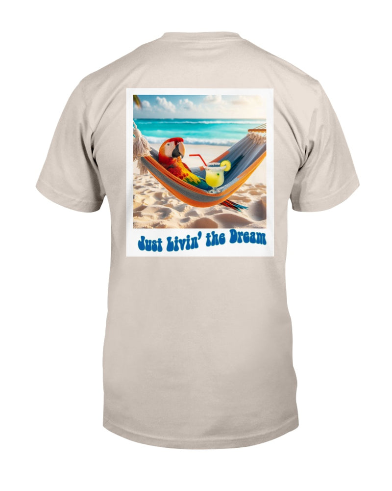 Just Livin the deal beach tee shirts Jimmy Buffett tees parrot parrothead macaw hammock margarita