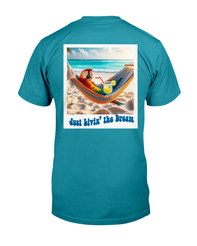 Just Livin the deal beach tee shirts Jimmy Buffett tees parrot parrothead macaw hammock margarita